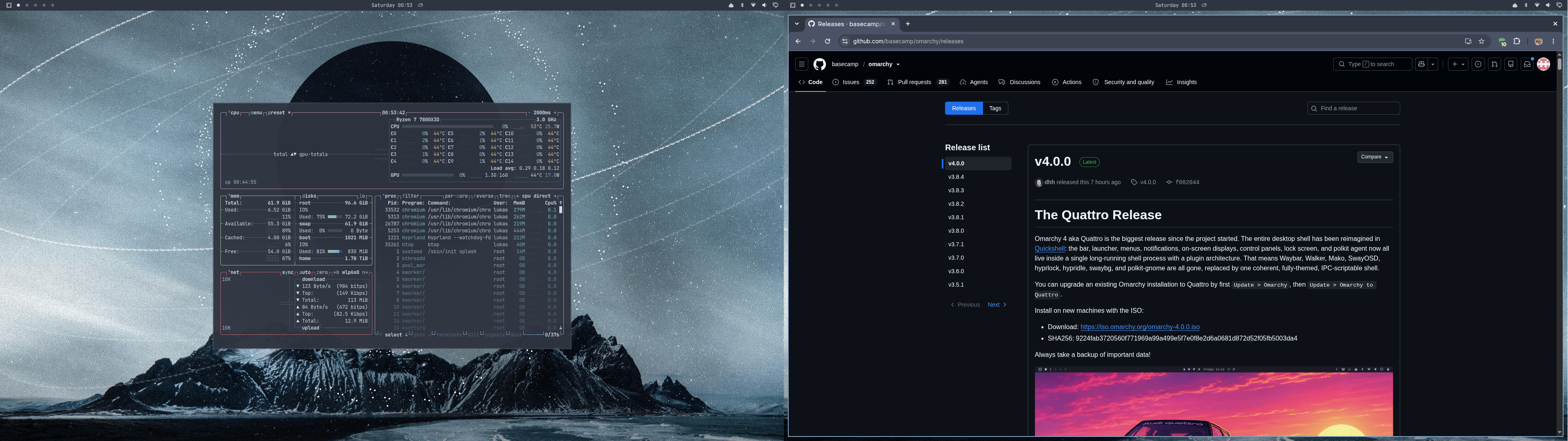 Multi-Monitor Workspaces running across the Omarchy desktop