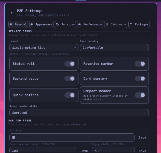 Appearance settings
