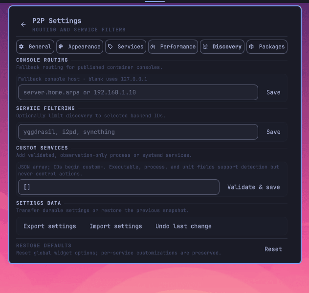Discovery settings