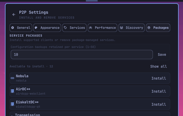 Package settings