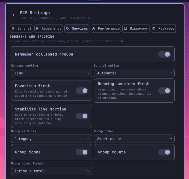 Service organization settings