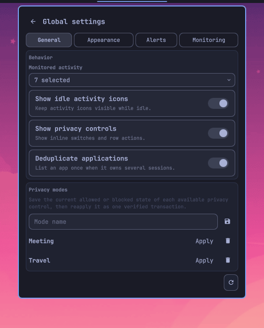 General settings page